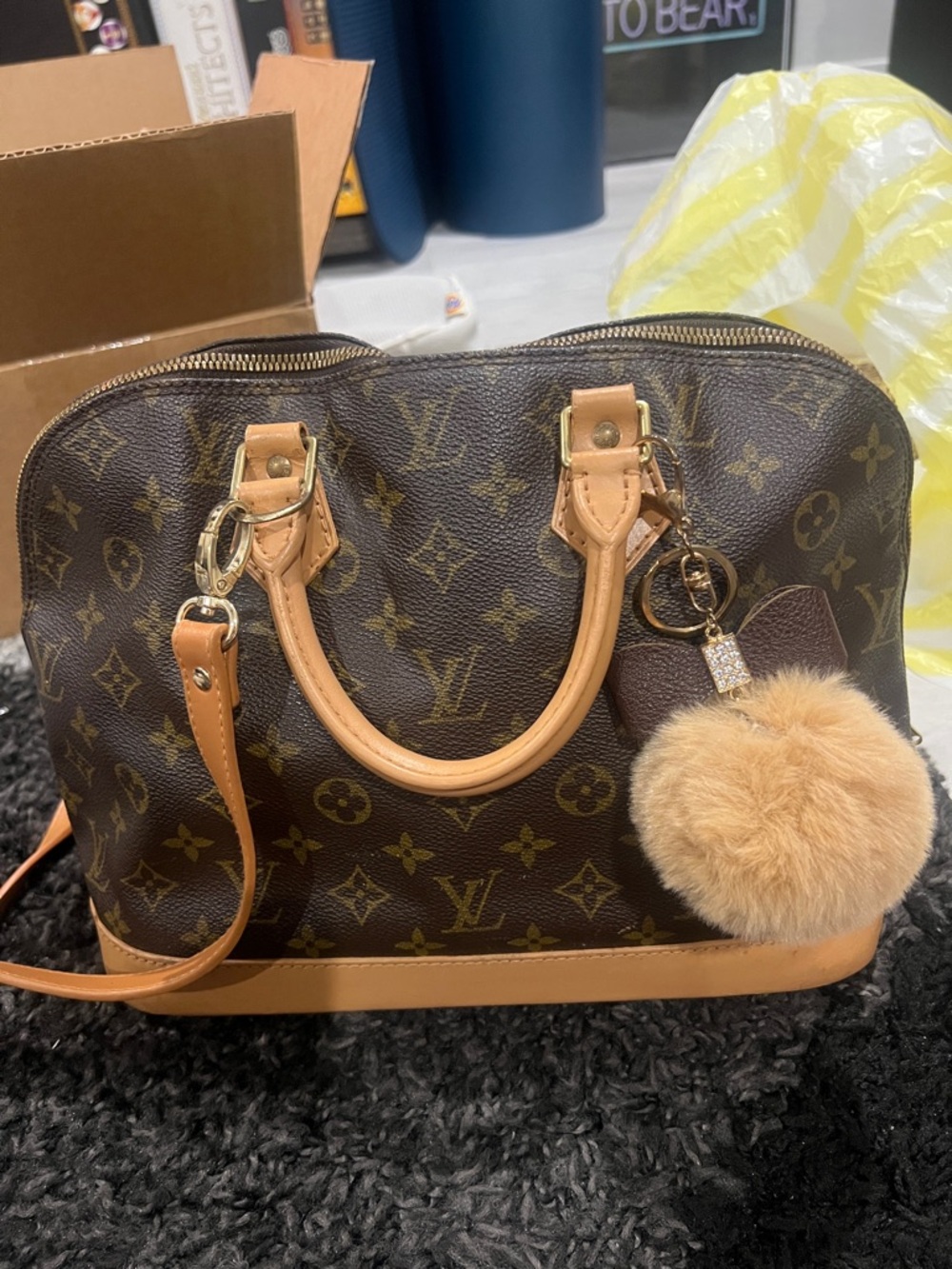 Vintage Louis Vuitton Brown Monogram Alma Satchel with Painted Tan Leather Trim